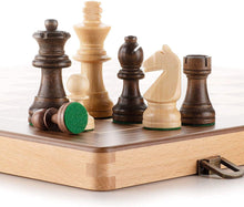 Load image into Gallery viewer, Folding Wooden Chess & Checkers Set German Knight -