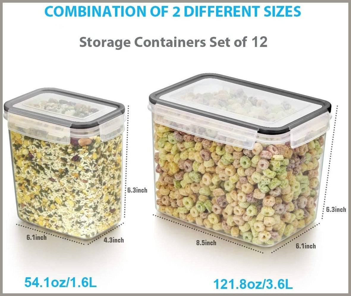 Airtight Food Storage Container Set - 4 Pieces 3.6L - Plastic BPA Free  Kitchen Pantry Storage Containers - Dishwasher Safe - Include 8 Labels and