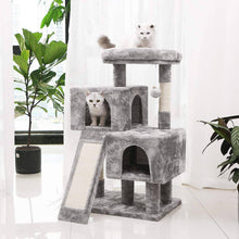 Load image into Gallery viewer, BEWISHOME Cat Tree Condo with Sisal Scratching Posts Scratching Board Light Grey - 
