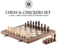 Load image into Gallery viewer, Contemporary chess Tournament Classic 15" German Knight Wooden Checkers Set -