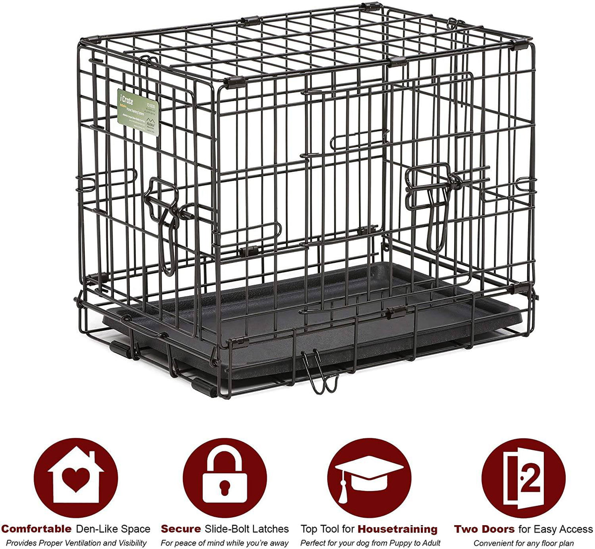 Dog Crate Midwest iCrate XXS Double Door Folding Metal Dog Crate w