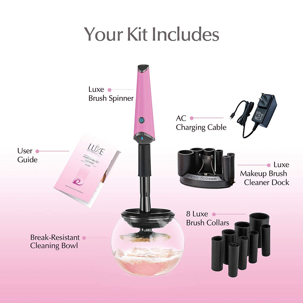 Electric Makeup Brush Cleaner Includes Brush Spinner Cleaner Dock