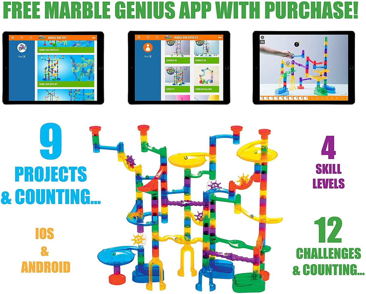 Marble Genius Marble Run Super Set 100 Complete Pieces + Free