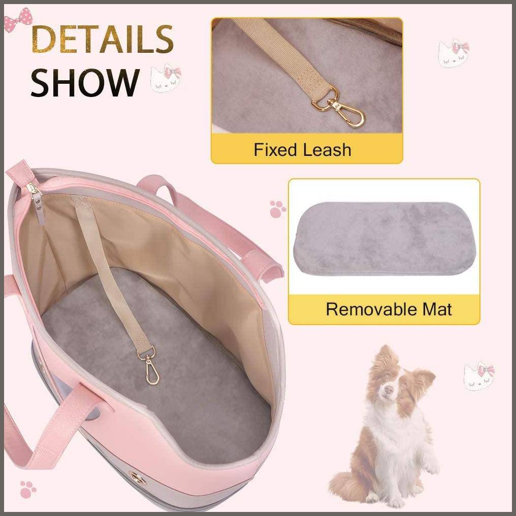 PetsHome Dog Carrier, Pet Carrier, Dog Purse, Foldable Waterproof Premium  PU Leather Pet Travel Portable Bag Carrier for Cat and Small Dog Home 