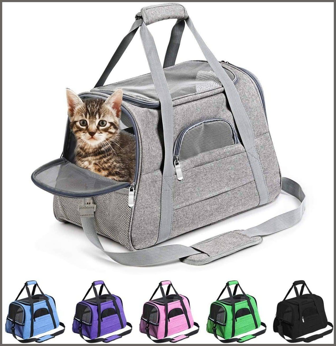 Morpilot Portable Pet Carrier for Cats and Dogs with Locking Safety Zippers, Airline Approved, Foldable,Gray, Size: Medium