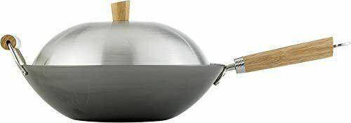Iron Wok with Lid, Energy Concentrating Pot Bottom, Small Wok Pan, All In 1  Frying Wok Flat Bottom, Iron Tone Wok with Trapezoidal Texture, Iron Wok