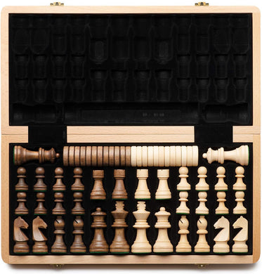 Folding Wooden Chess & Checkers Set  German Knight - 