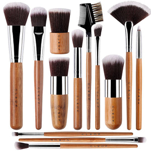 13 Bamboo Makeup Brushes Professional Set Vegan & Cruelty Free - 