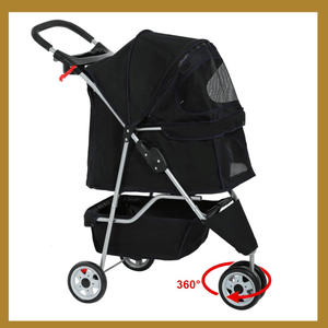 3 Wheel Collapsible Pet Stroller Black - 