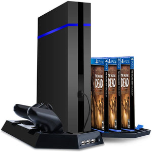 BLUEFIRE PS4 Cooler 4in1 Vertical Stand Cooling Fan 2 Charge 3HUB Port - 