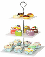 Load image into Gallery viewer, Cake stand 3 Tier Square Acrylic Handle Cupcake Stand Silver Crown - 
