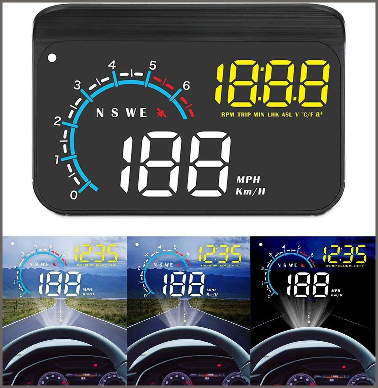 Car Hud Display,ACECAR Upgrade Head Up Display Dual Mode OBD2/GPS  Windshield Projector with Speed,Digital Clock