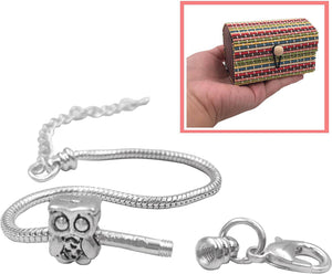 Charm Bracelet Making Kit DIY Craft European Bead Silver Plated Snake Chain Gift - 