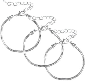 Charm Bracelet Making Kit DIY Craft European Bead Silver Plated Snake Chain Gift - 