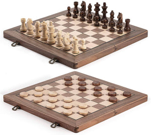 Contemporary chess Tournament Classic 15"  German Knight Wooden Checkers Set - 