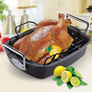 Cook N Home 02669 Nonstick Bakeware Roaster with Rack, 17x13-inches, Black - 