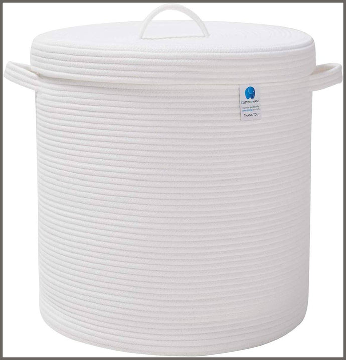 Extra Large Storage Basket with Lid, Cotton Rope Storage Baskets - 