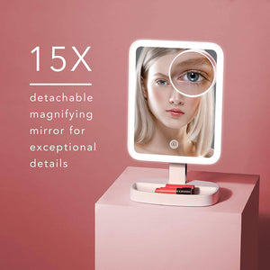 Fancii LED Makeup Vanity Mirror with 3 Light Settings and 15x Magnifying Mirror - 