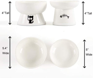 FOREYY Raised Cat Food and Water Bowl Set, Elevated Ceramic Cat Feeder Bowls - 