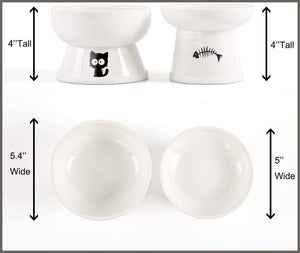 FOREYY Raised Cat Food and Water Bowl Set, Elevated Ceramic Cat Feeder Bowls - 