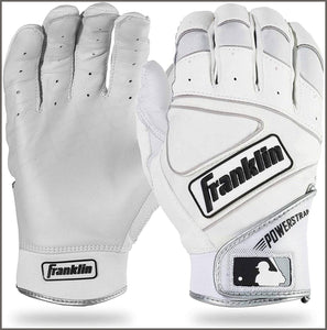 Franklin Sports MLB Powerstrap Batting Gloves, Pearl/White Adult Medium - 