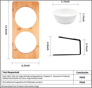 FUKUMARU Pet Ceramic Bowl Cat Dog Elevated Feeder,Raised Dishes Set Solid Bamboo Stand Food Bowls - 