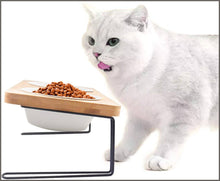 Load image into Gallery viewer, FUKUMARU Pet Ceramic Bowl Cat Dog Elevated Feeder,Raised Dishes Set Solid Bamboo Stand Food Bowls - 
