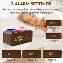 Load image into Gallery viewer, Alarm Clock Wireless Charging  iPhone Samsung  Wood Digital LED - g
