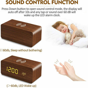 Alarm Clock Wireless Charging  iPhone Samsung  Wood Digital LED - g