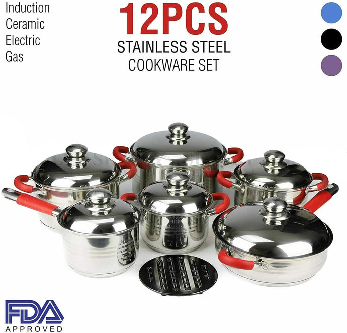 Cookware Set Stainless Steel Induction Ceramic German IMPORT 12PC - g
