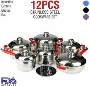Cookware Set Stainless Steel Induction Ceramic German IMPORT 12PC Award Winning - g
