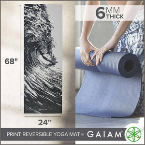 Gaiam Yoga Mat - Premium 6mm Print Reversible Extra Thick Non Slip Exercise & Fitness Mat - 