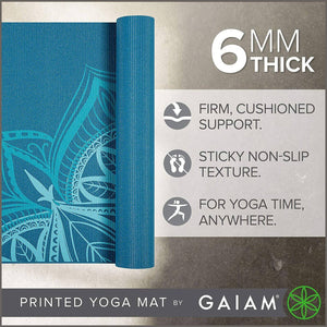 Gaiam Yoga Mat Premium Print Extra Thick Non Slip Exercise & Fitness Mat - 