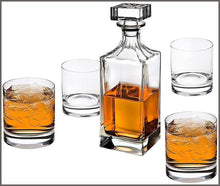 Load image into Gallery viewer, Godinger Glass 5-Piece Social Whiskey Decanter and Double Old Fashioned Set - 
