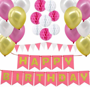 Happy Birthday Decorations Supplies Banner 33pcs set Honeycomb Balls,balloons - 