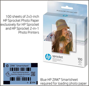 HP Sprocket 2x3" Premium Zink Sticky Back Photo Paper (100 Sheets) Compatible with HP Sprocket Photo Printers - 