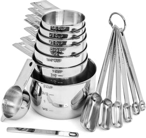 Hudson Essentials Stainless Steel Measuring Cups and Spoons Set (15 Piece Set) - 