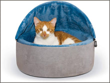 Load image into Gallery viewer, K&amp;H Pet Products Self-Warming Kitty Bed Hooded Pet Bed for Cats or Dogs Blue/Gray Small 16 Inches - 
