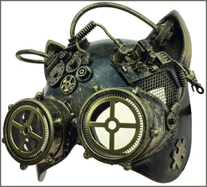 KBW Adult Unisex Steampunk Silver Cat Ear Helmet Mask with Goggles - 