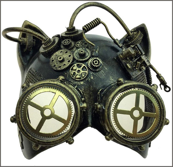 KBW Adult Unisex Steampunk Silver Cat Ear Helmet Mask with Goggles - 