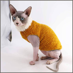 Kitipcoo Sphynx Cat Clothes Winter Warm Faux Fur Sweater Outfit, Fashion high Collar Coat - 