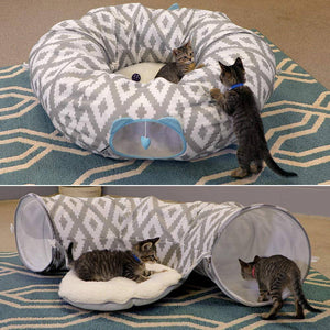 Kitty City Large 12" Multifunction Cat Tunnel and with Central Mat for Cat Toy - 
