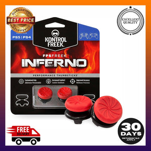 KontrolFreek FPS Freek Inferno for Playstation 4 (PS4) and Playstation 5  (PS5) Controller | Performance Thumbsticks | 2 High-Rise Concave | Red