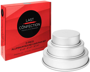 Last Confection 3-Piece Round Cake Pan Set - Includes 6", 8" and 10" Aluminum - 