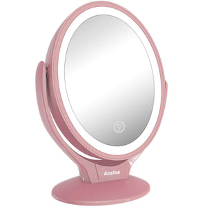 LED Lighted Makeup Vanity Mirror Rechargeable1x/7x Magnification Rose Gold - 