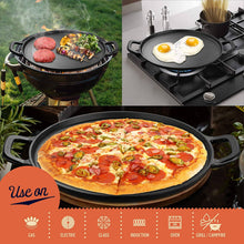 Load image into Gallery viewer, Legend Cast Iron Pizza Pan | 14” Steel Pizza Cooker with Easy Grip Handles - 
