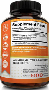 Liposomal Vitamin C 1600mg 180T Absorption Fat Soluble  NutriFlair USA IMPORT - 