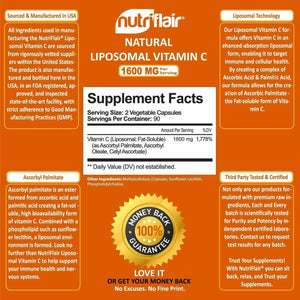 Liposomal Vitamin C 1600mg 180T Absorption Fat Soluble  NutriFlair USA IMPORT - 