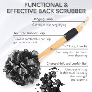 Loofah Back Scrubber with Bamboo Charcoal Loofah Sponge with Long Handle - 