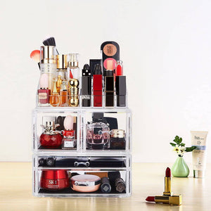 Makeup Organizer 3 Pieces Acrylic Cosmetic Storage Drawers and Jewelry Display - 